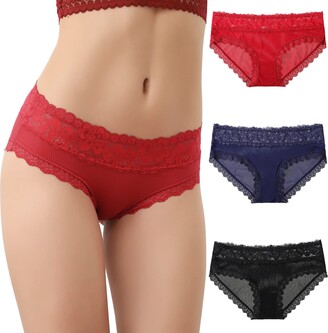 LEVAO Women Lace Underwear Sexy Breathable Hipster Panties Stretch Seamless  Bikini Briefs Multipack