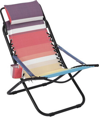 Lightweight Adjustable Beach Chair w/Headrest+Cup Holder, Rainbow Stripe, 330LB Capacity