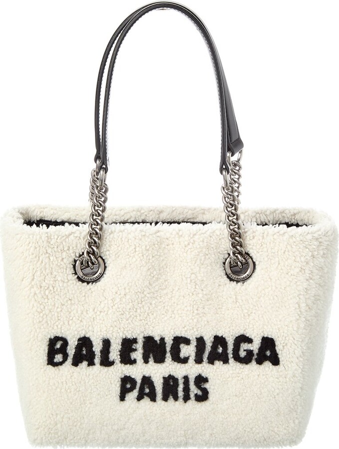 Balenciaga Duty Free Small Shearling & Leather Tote