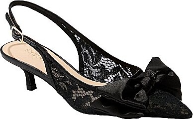 Jack Rogers Debra Floral Lace Satin Bow Slingback Kitten Heel Pumps