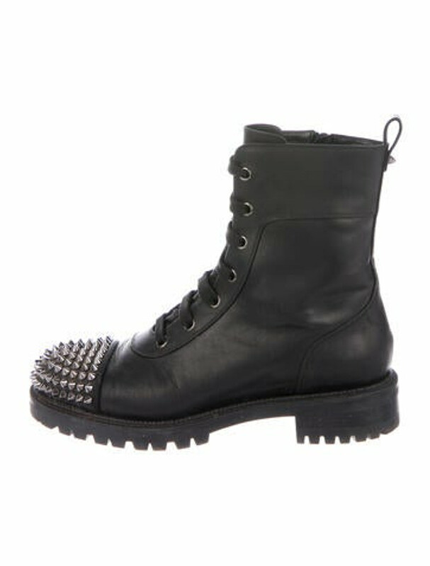 Christian Louboutin Ts Croc Flat Spike Accents Combat Boots Black Shopstyle