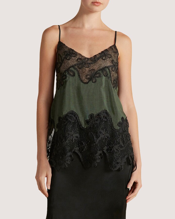 Marina Moscone Pinstripe Lace Inlay Camisole