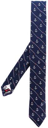 Thom Browne Striped Anchor Icon Necktie In Silk And Cotton