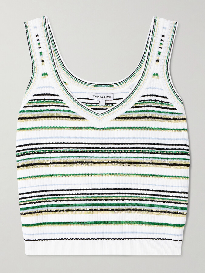 Veronica Beard Carlin Striped Ribbed-knit Tank - White