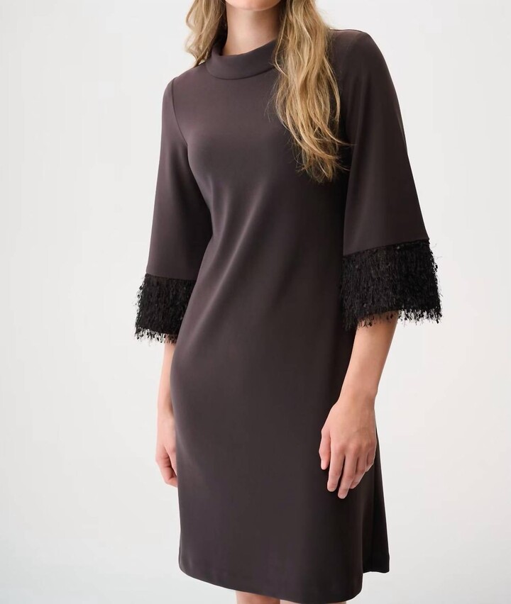 Joseph Ribkoff High-Neck Knee-Length Shift Dress In Brown