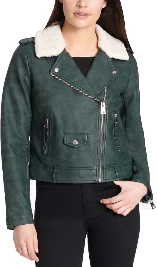 levi's women's faux leather sherpa aviator bomber jacket