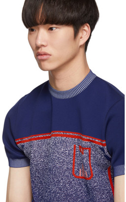 Prada Blue Knit Milled Short Sleeve Sweater