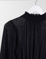 Thumbnail for your product : ASOS Tall ASOS DESIGN Tall mesh long sleeve shirred top with high neck in black