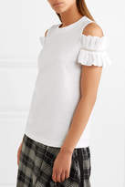 Thumbnail for your product : Brunello Cucinelli Cold-shoulder Embellished Cotton-jersey Top - White