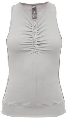 adidas by Stella McCartney Ruched V-neck Mesh-back Tank Top - Grey