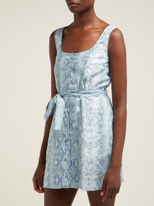 Emilia Wickstead Python-print Belted Linen Dress - Blue Print