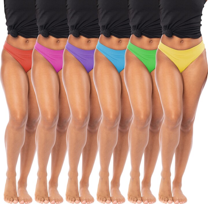 Sexy Basics Women's 6-Pack Active Sport Thong Buttery Soft Panties