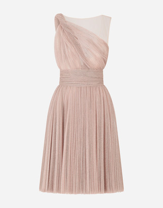 Dolce & Gabbana One-shoulder midi dress in pleated lame tulle