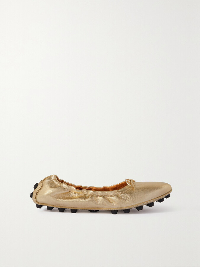 Tod's Gommino Bubble Metallic Leather Ballet Flats - Gold