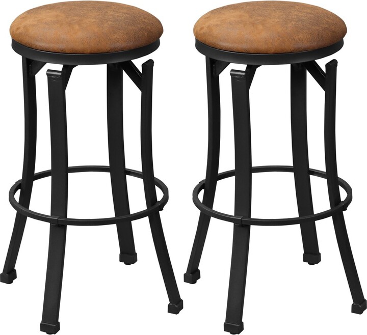 Bar Stools Set of 2, Vintage Barstools with Footrest, Microfiber