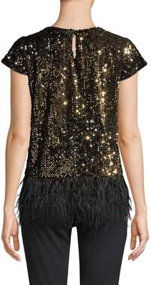 Milly Feather Hem Sequined Tee
