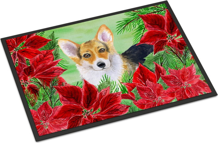 Caroline's Treasures Carolines Treasures CK1291MAT Pembroke Corgi Poinsettas Door Mat Indoor Rug or Outdoor Welcome Mat 18x27 Doormat 27"L x