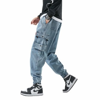 USTZFTBCL Hip Hop Cargo Jeans Pants Men Casual Harem Joggers Trousers Men  Streetwear Denim Jeans Men Plus Size Blue 8XL 185-195cm123-138 - ShopStyle
