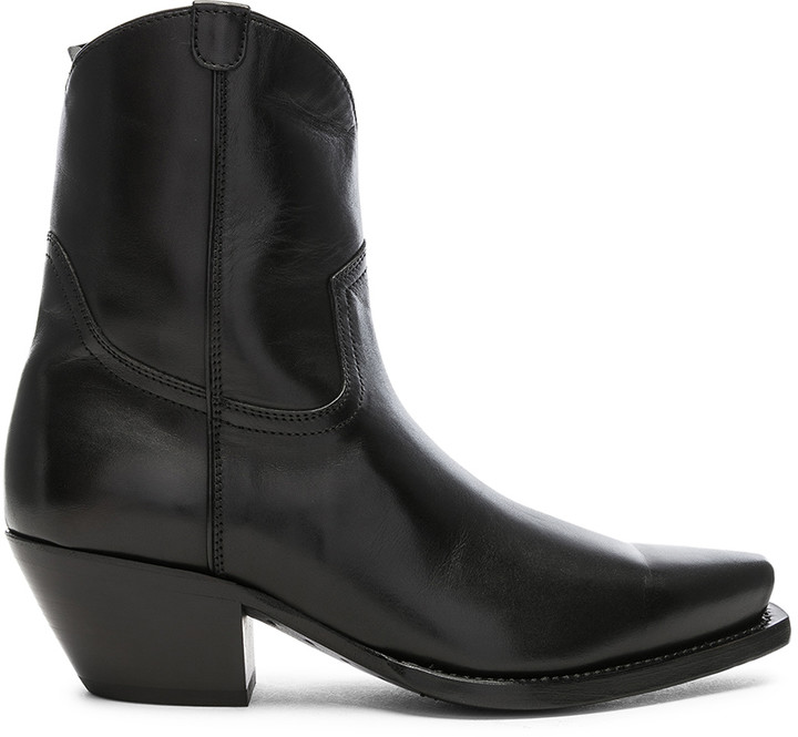 black leather cowboy ankle boots