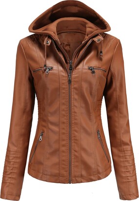 each women Womens Leather Jacket with Hood Classic Motor Biker PU Coats  Ladies Black Leather Jackets Size 24 - ShopStyle