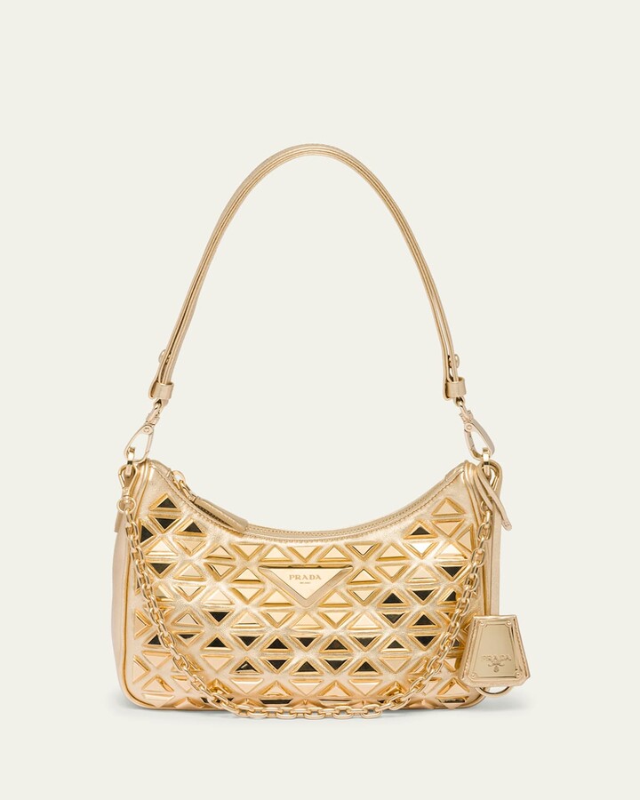 Prada Triangle Metallic Leather Shoulder Bag