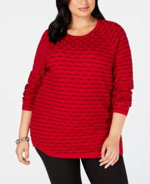 Karen Scott Plus Size Cotton Tuck-Stitch Sweater, Created for Macy's