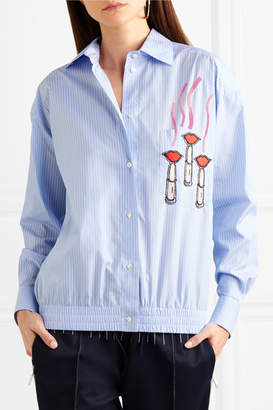 Valentino Embellished Appliquéd Striped Cotton-poplin Shirt - White