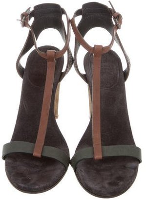 Brunello Cucinelli Monili-Trimmed T-Strap Sandals