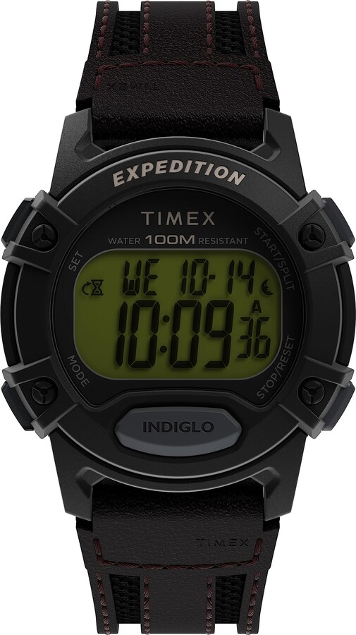 Timex Men's Expedition CAT 41mm Watch - Brown Strap Digital Dial Black Case