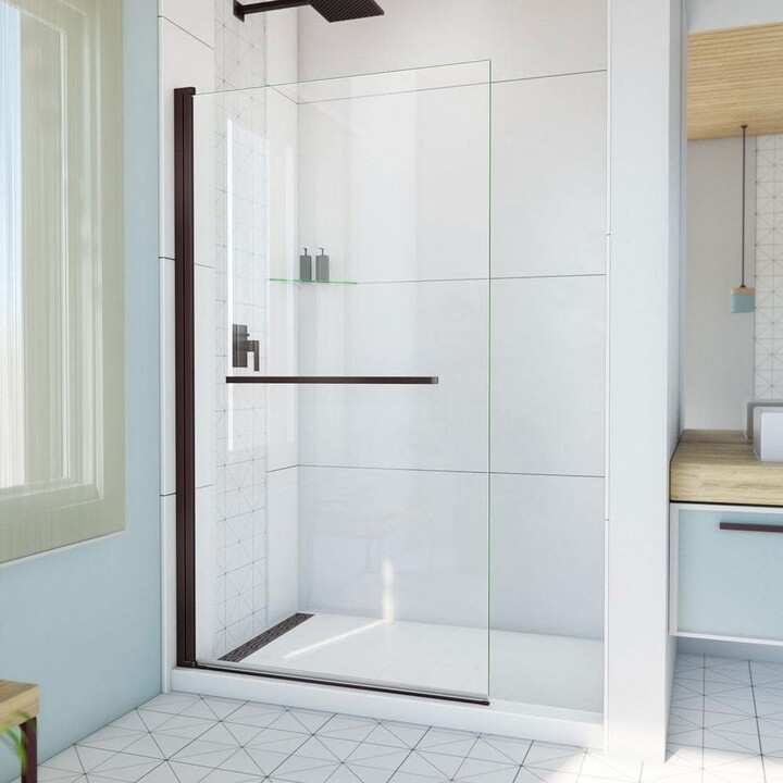 DreamLine Aqua-Q Swing 39-1/2 in. W x 72 in. H Pivot Frameless Shower Door in Oil Rubbed Bronze with Clear Glass