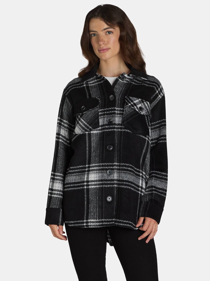 Time and Tru Women’s Plaid Button Front Shacket, XS-XXXL