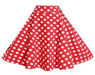 BI.TENCON 1950s Retro Red Polka Dot Skirt High Waisted Full Swing Flare Skirts XL