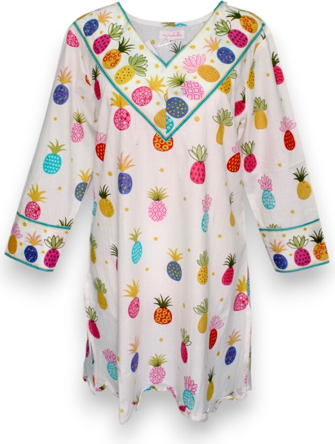 Mary Marshmallow V-Neck Scallop Tunic - Pineapple - Multi