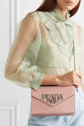 Prada Logo Liberty Leather Shoulder Bag - Pink
