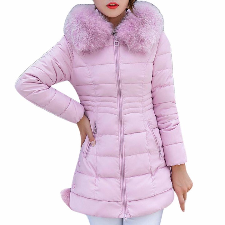 HOMEBABY Women Winter Warm Cotton Parka Long Thick Fur Collar Jacket Ladies Hooded Outwear Quilted Padded Coat Lightweight Long Sleeve Tops