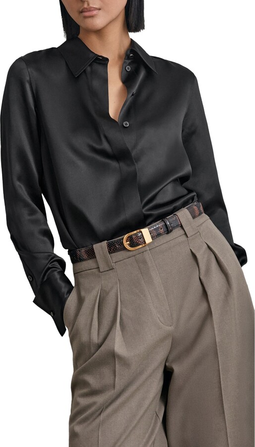 Reiss Women's Silk-Satin Concealed-Placket Shirt