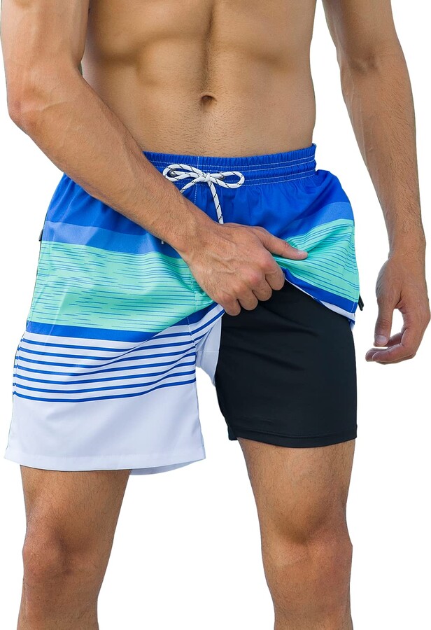 KUKUKOZY Mens Swimming Trunks with Compression Liner 2 in 1 Quick Dry ...