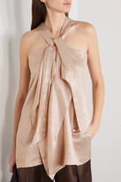 Thumbnail for your product : Roland Mouret Pontal Tie-detailed Metallic Silk-blend Top - Rose gold