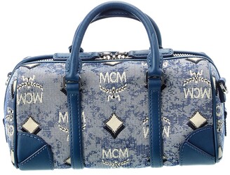 Mcm Ladies Blue Shoulder Bag in Vintage Jacquard Monogram