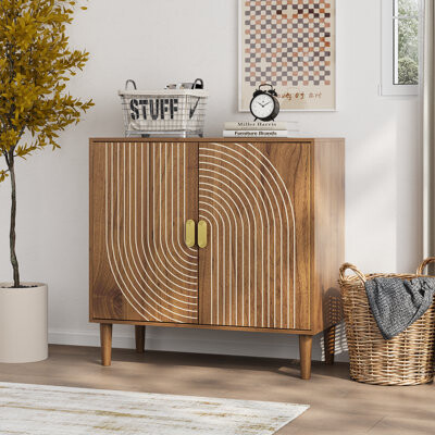 Walnut Wood Buffet Cabinet With Line Groove Design,sideboard Buffet Cabinet With Storage,multifunctional Accent Cabinet For Living Room,entryway,hallw