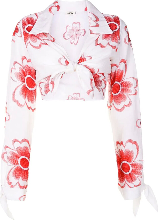 AMIR SLAMA Floral-Embroidered Cropped Shirt
