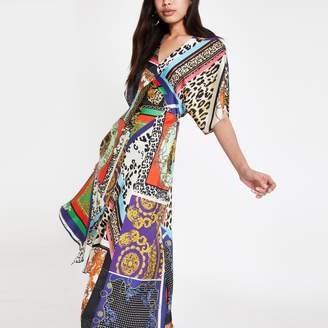 River Island Womens Black multi print asymmetric midi dress