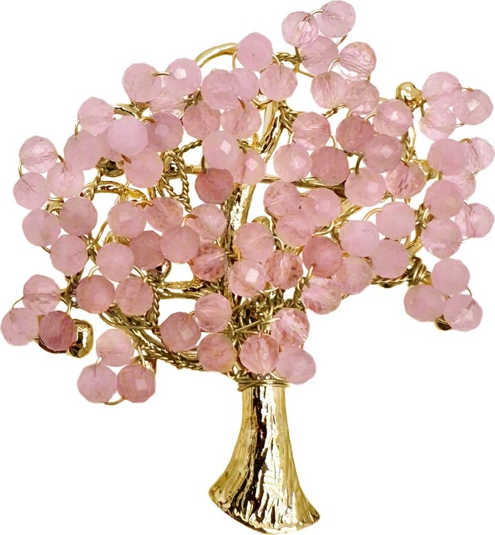Farra Pink Rose Quartz Tree Hand Crafted Brooch