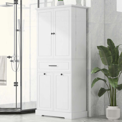 Wildon Home Freestanding Bathroom Storage Cabinet With Doors & Drawers, Tilt-Out Laundry Hamper, Adjustable Shelf, Multiple Storage Spaces