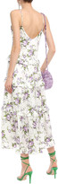 Thumbnail for your product : Les Rêveries Tiered Ruffle-trimmed Floral-print Silk-satin Midi Dress