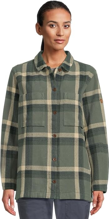 Fjallraven Singi Flannel Overshirt Women's Clothing Patina Green/Deep Patina : LG Cotton/Polyester