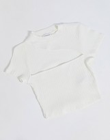 Thumbnail for your product : Topshop crop top with slash neck in white