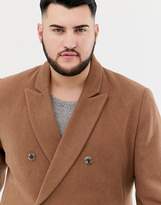 Thumbnail for your product : ASOS Design DESIGN Plus wool mix double breasted overcoat in dark camel