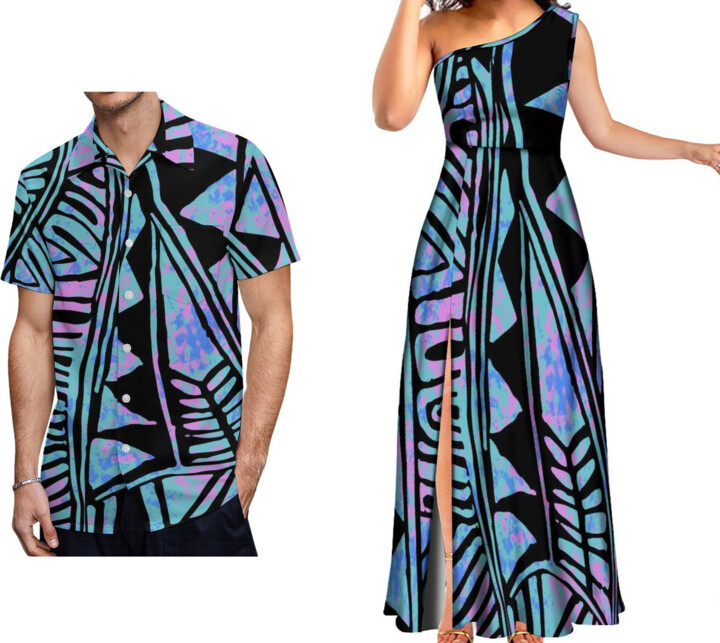 None New Style Custom Polynesian Tonga Tribal Island Dress One Shoulder Sleeveless Split Long Maxi Evening Party Dress