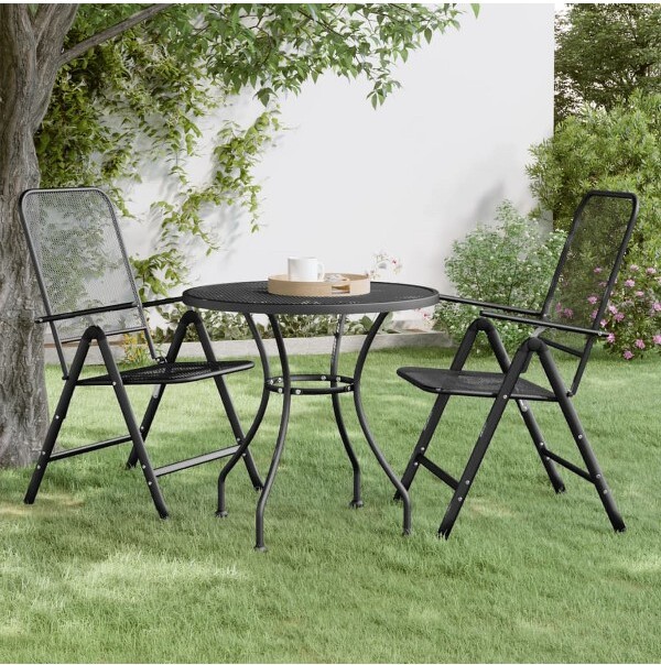 HBEZON GardenTableAnthraciteExpandedMetalMeshMediumDurable